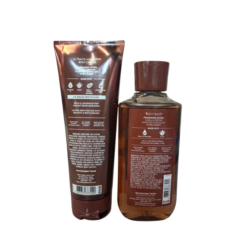 Bath & Body Works Women's Retired Chocolate Amber‎ Body Wash & Hydrating Cream